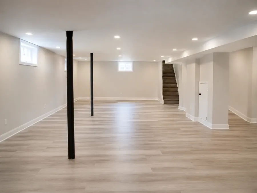 Basement after finish with lvp & recessed lights — Wilbraham, MA