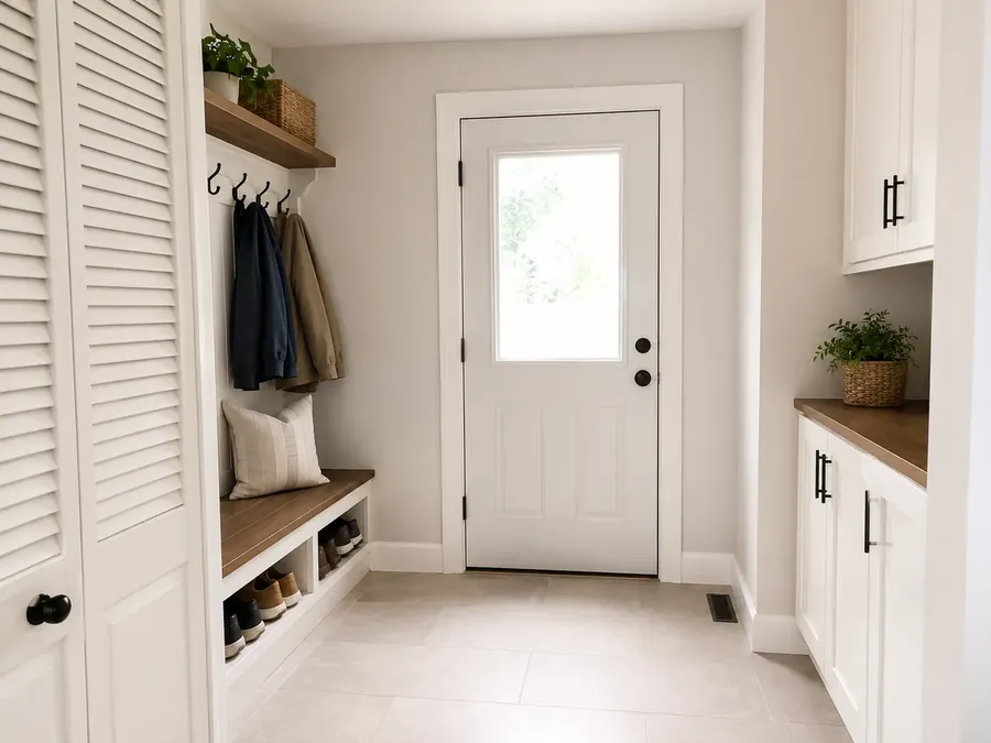 Mudroom after built-ins & tile — Wilbraham, MA